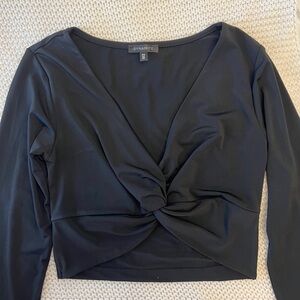 Dynamite Black Twist-Front Long Sleeve Crop Top